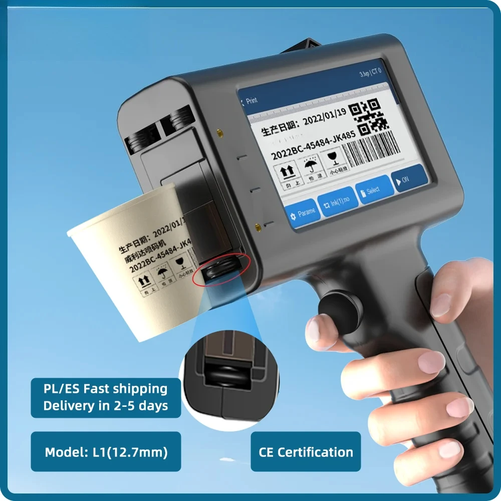 WLD-L1 12.7mm Handheld Inkjet Printer Gun Portable For Text Expiry Date Barcode QR Code Batch Number Logo Handjet Label Printers
