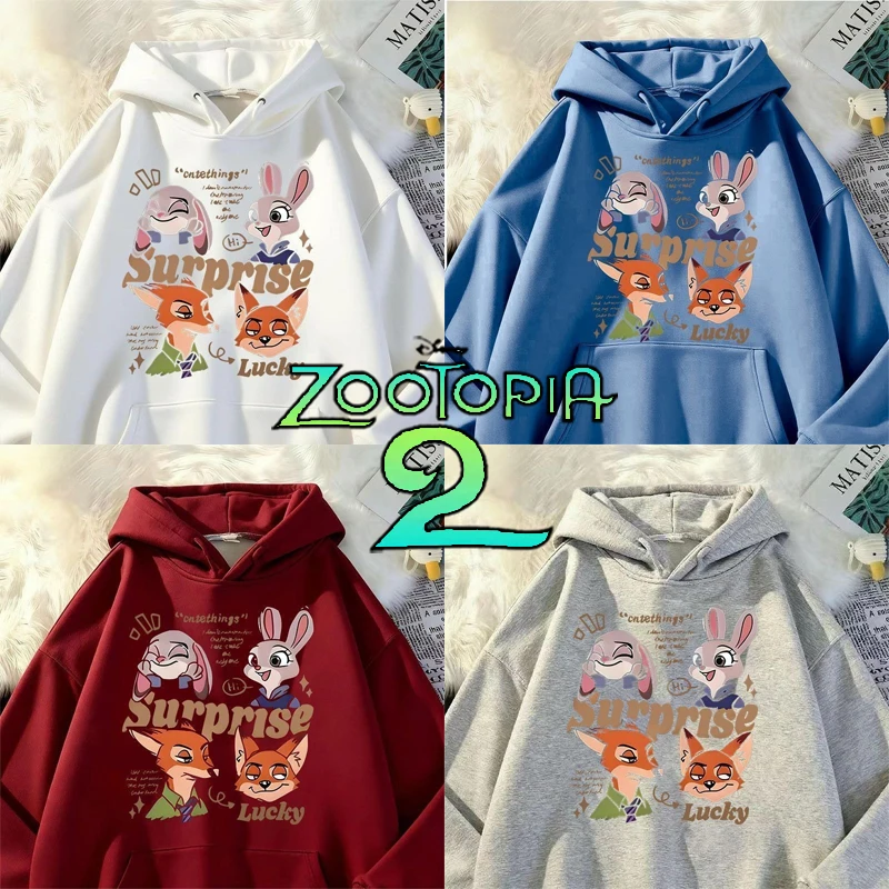 

Disney Zootopia Woman's Hooded Sweatshirt Cartoon Couple's Autumn Winter Fashion Warm Print Top Casual Loose Long Sleeve Tops