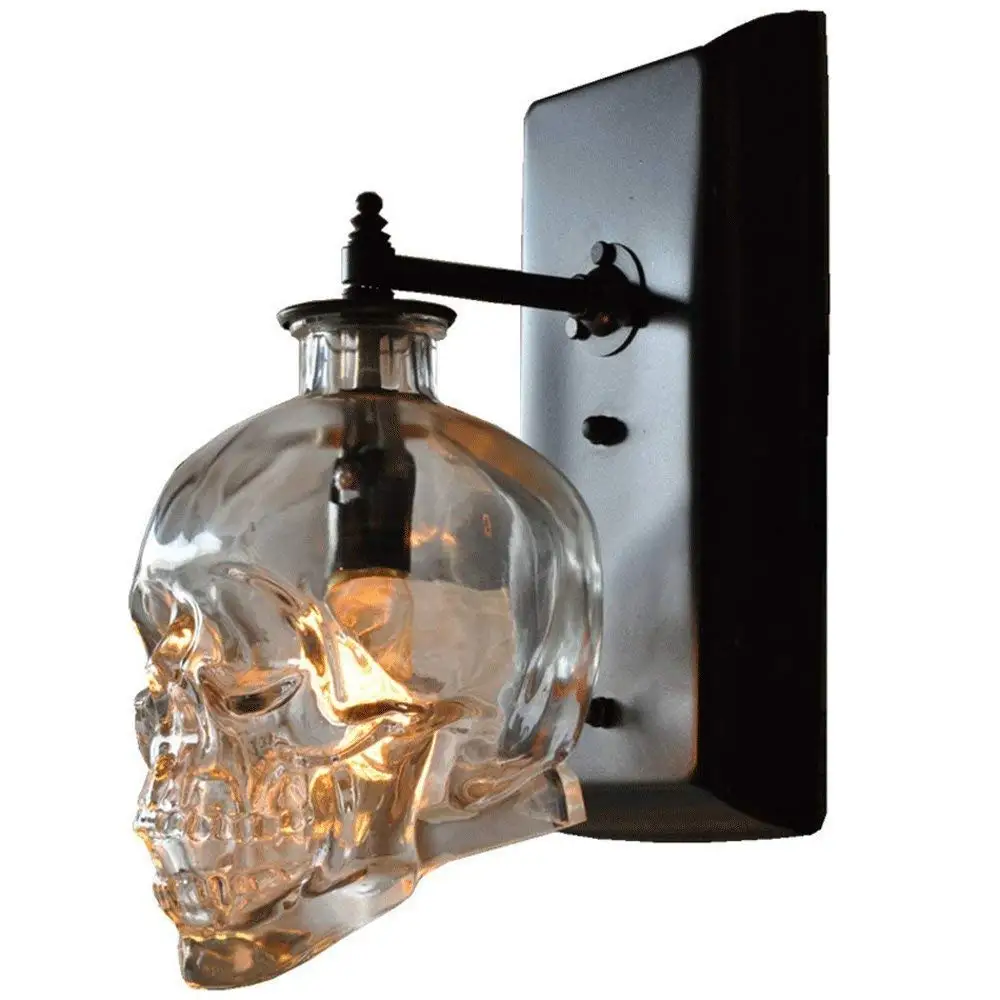 

Industrial Skull Ghost Wall Sconce with Skull Clear Glass Shade, E14 Halloween Decoration Wall Lights Indoor Wall Lamps