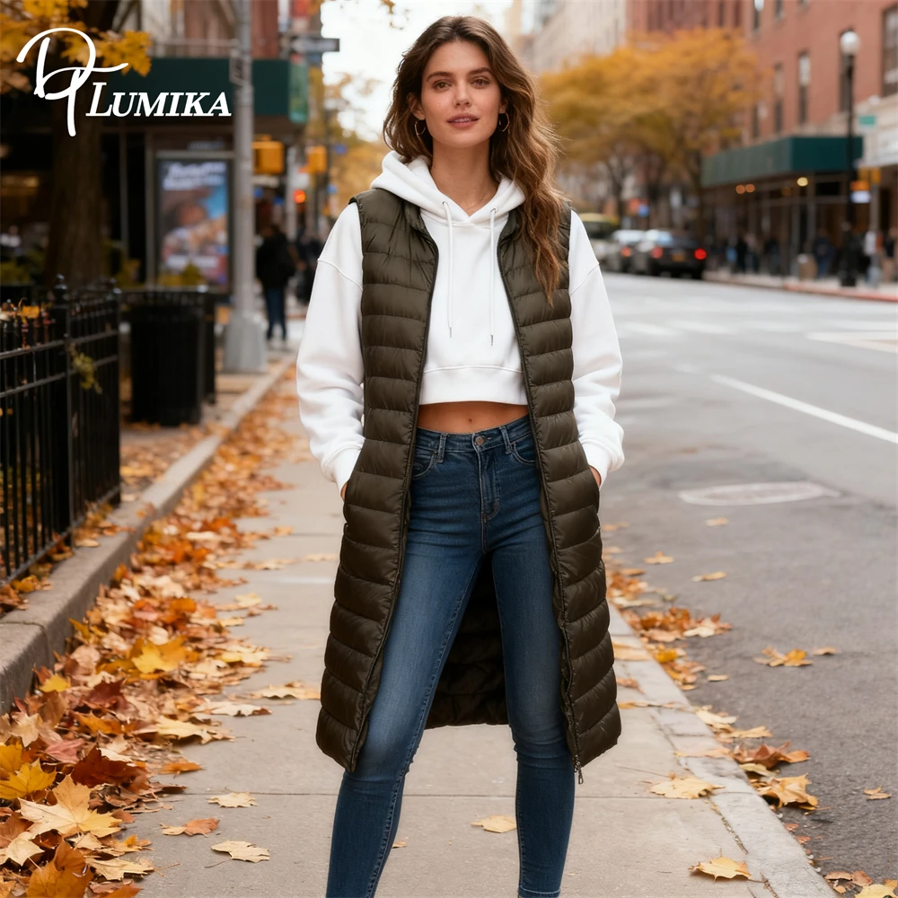 DTLumika 2025 سترة طويلة للنساء بلا أكمام الخريف الشتاء حجم كبير سترة دافئة بلون الصورة الفعلية سترة رخيصة