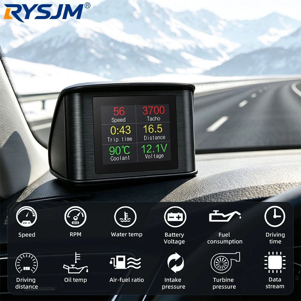 P10 OBD2 HUD Smart Car Head-up Display TFT LCD Gauge Speedometer Battery Voltage Oil Pressure Coolant Temp On-board Computer