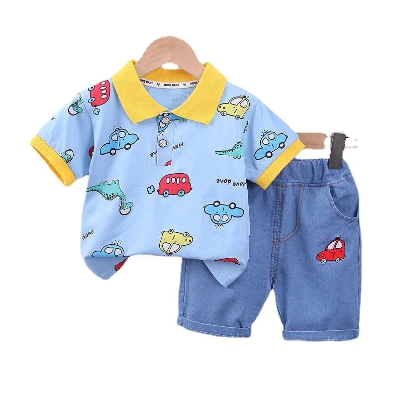 Children Cotton Baby Boys Girl Clothes Summer Cars Sport T-shirt Shorts 2Pcs/Set Infant Causal Kids Toddler Tracksuits 0-5 Years