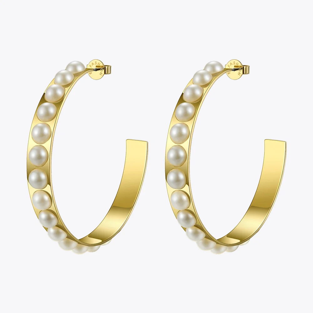 

Enfashion Big Pearl Hoop Earrings For Women Stainless Steel Jewelry Circle Earring Hoops Round Earings Orecchini Cerchio 181061