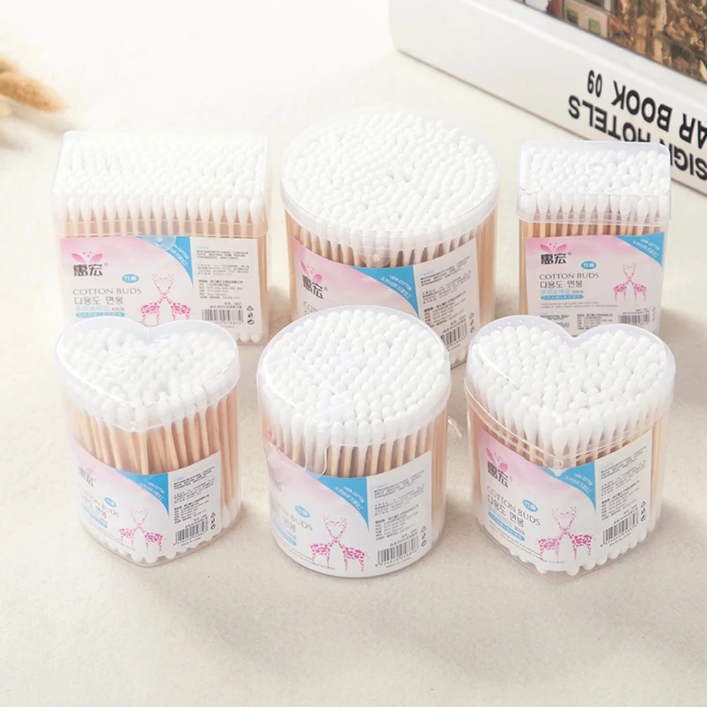 200pcs Double-headed Cotton Swab Disposable Cotton Stick Wooden Cotton Swab Medical Cleaner (Square Box)