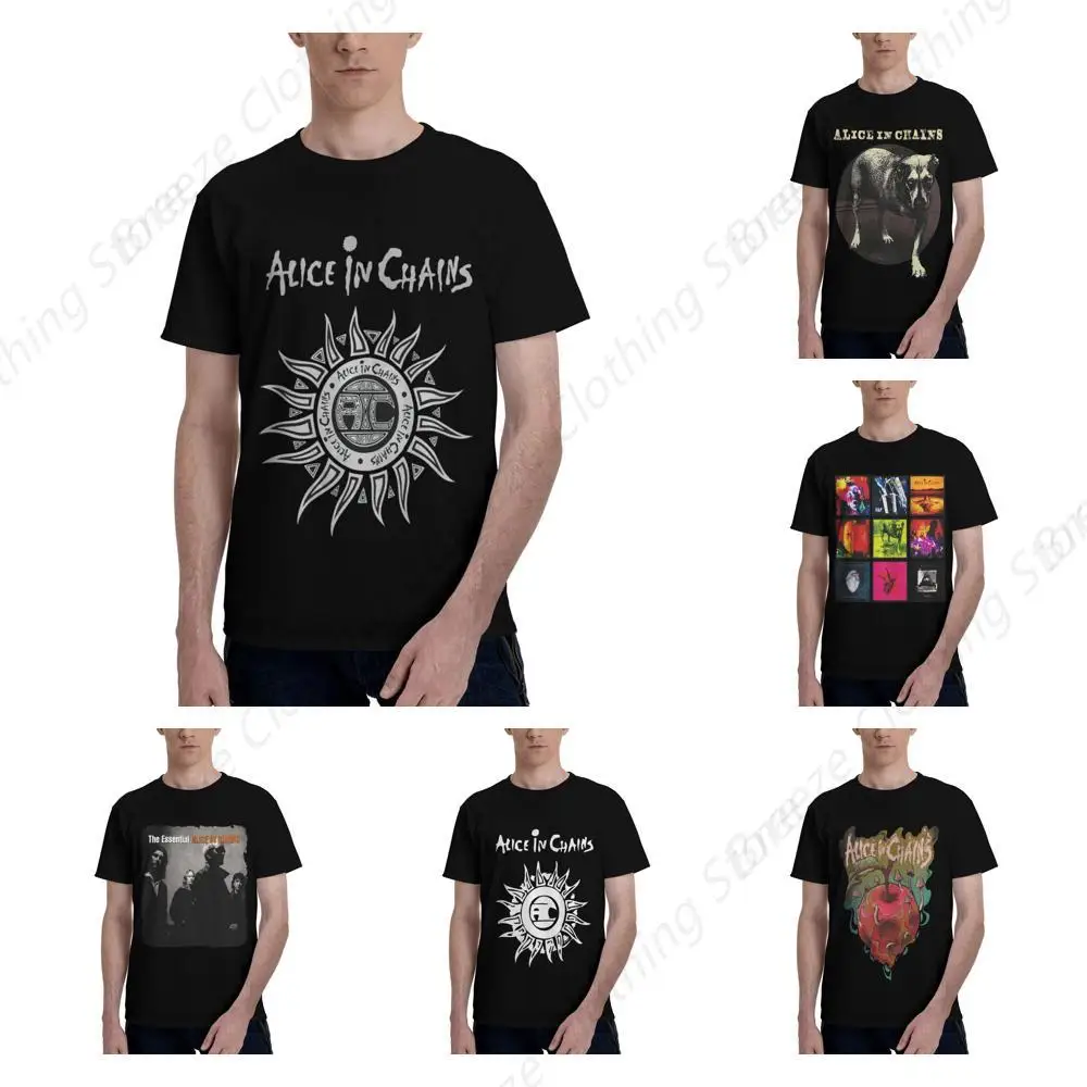 

Alice Rock in Music Chains Logo Men's T Shirt Cotton Graphic Short Sleeve Round Neckline Tees Black Small