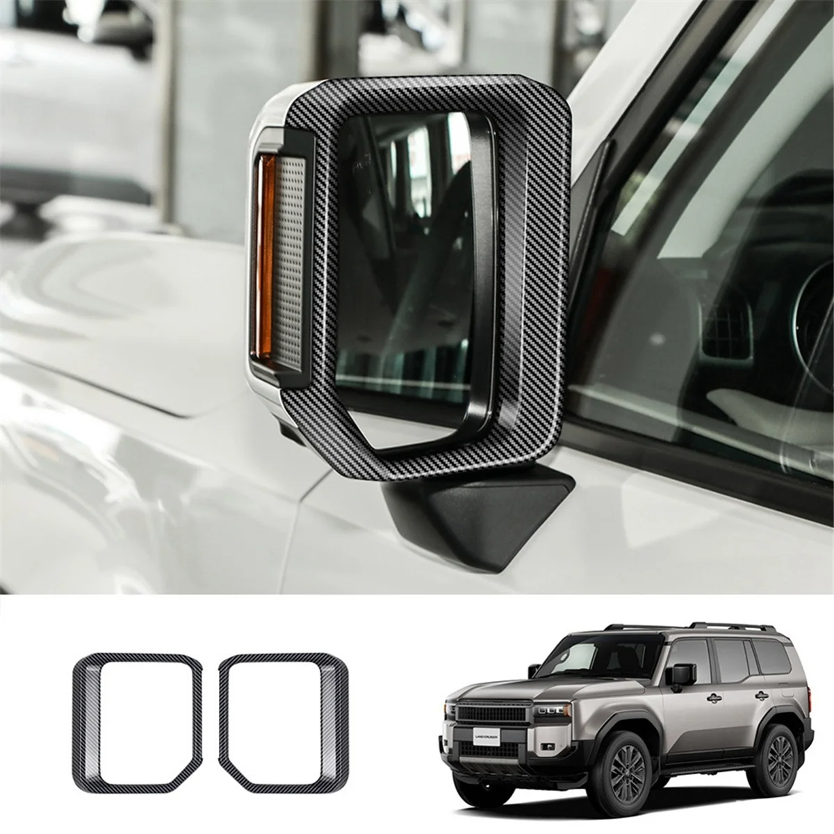 Car Rearview Mirror Rain Eyebrow for Prado LC250 2024 Rear View Mirror Cover Trim Sticker Carbon Fiber