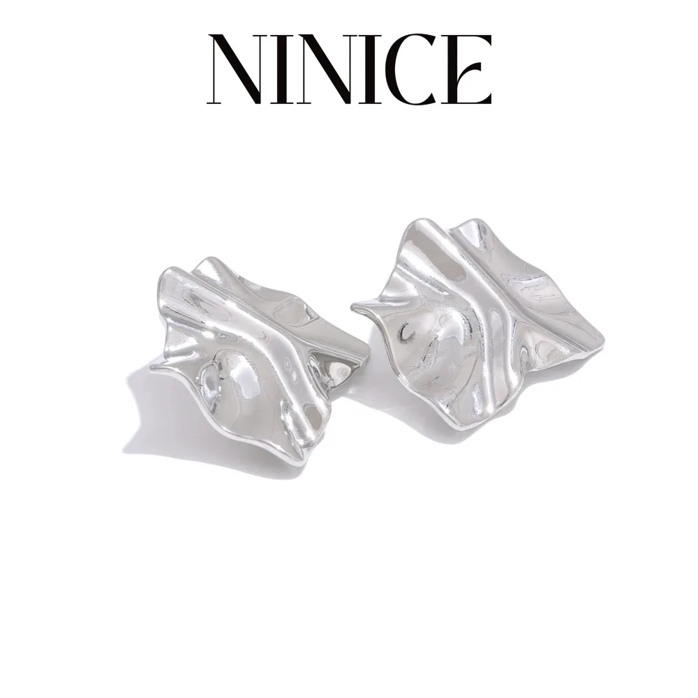 NiNice Trendy Stainless Steel Pleated Design Geometric Daily Earrings Stain Les Metal Minimalist Jewelry Rust Proof