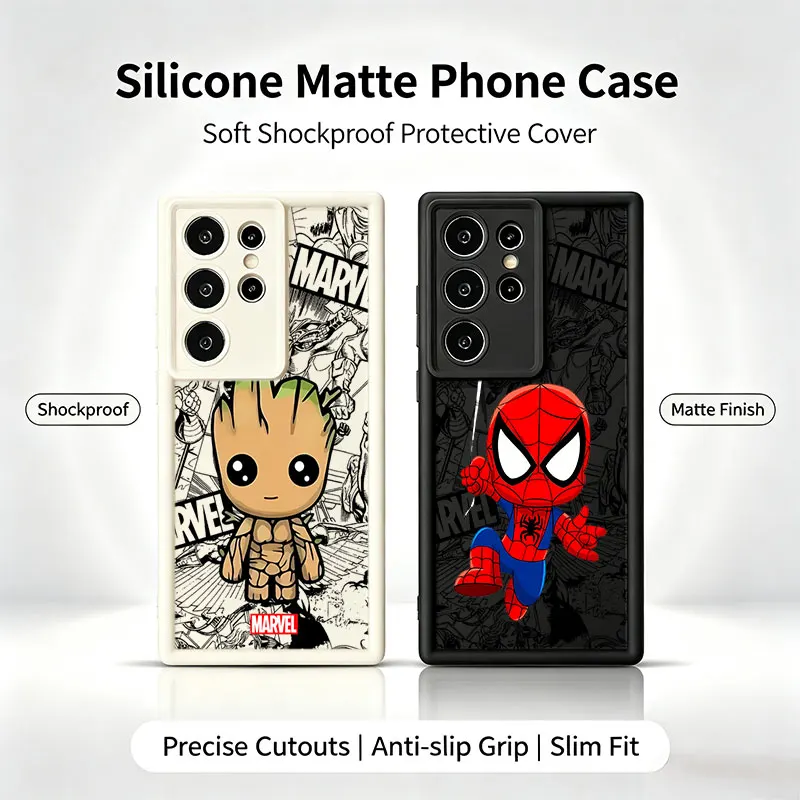 Cute Groot Spider-Man Silicone Phone Case For  Samsung Galaxy S26 S25 S24 S23 S22 Ultra Plus S21 S20 FE Shockproof Cover