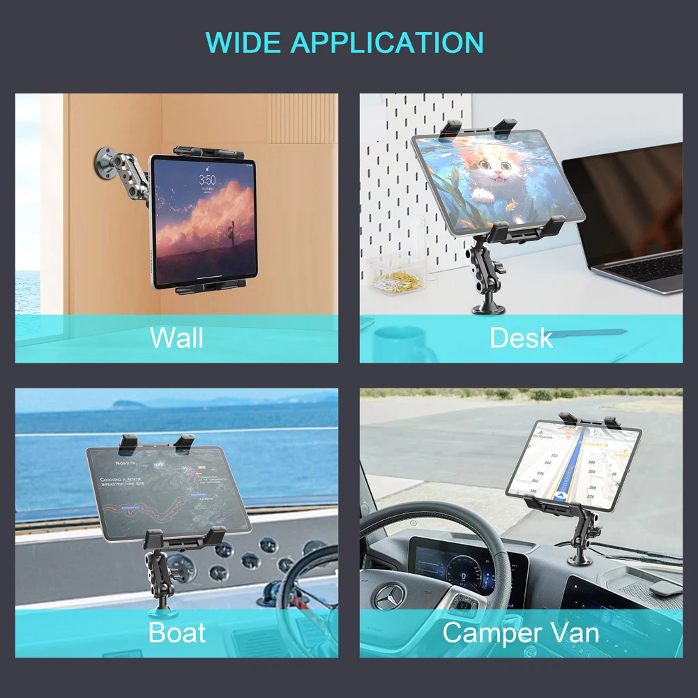

Heavy Duty Tablet Holder Anti-Slip Aluminum Drill Base Phone Rack 360 Degree Rotable Car Dashboard Phone Mount for Home Office