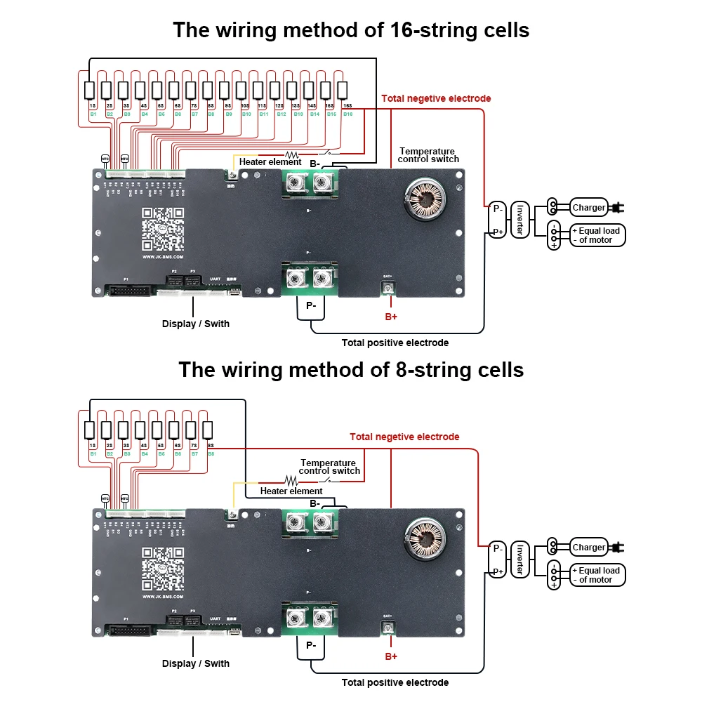 JKBMS Inverter JK-PB2A16S20P V19 8S-16S Smart BMS 100A 120A 300A LiFePo4 Li-Ion LTO Batterij 24V JIKONG BMS 1A 2A Actieve Balancer