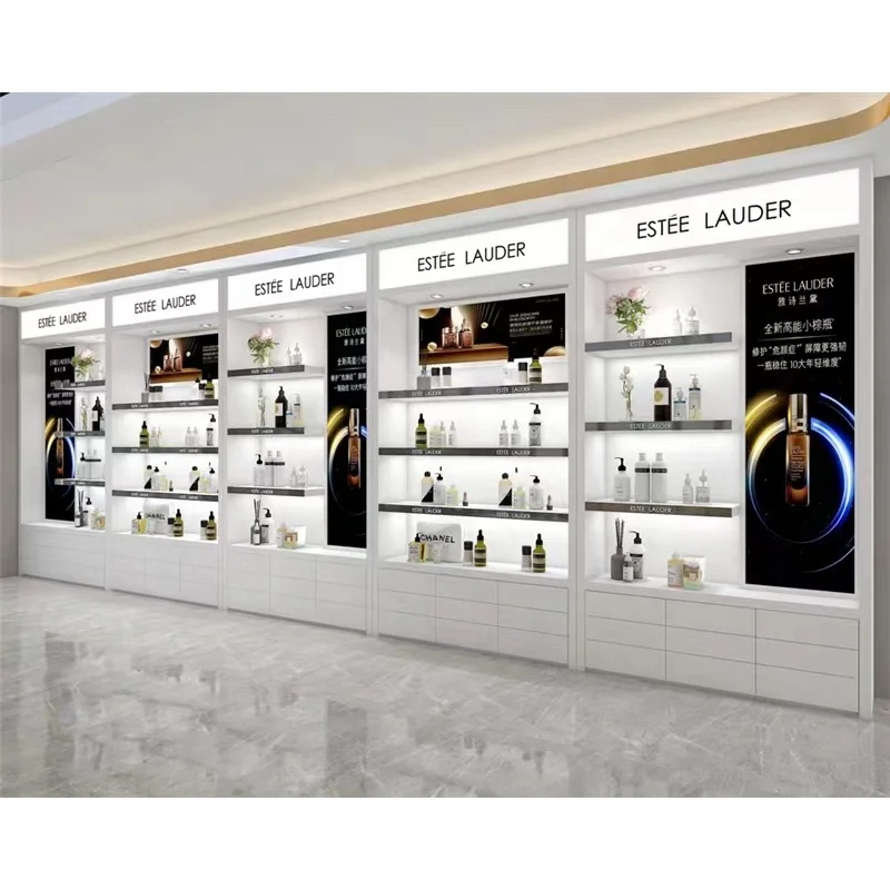 custom，High-end Perfume Shop Display Cabinets Perfume Display Fixture Wood Display Cabinets