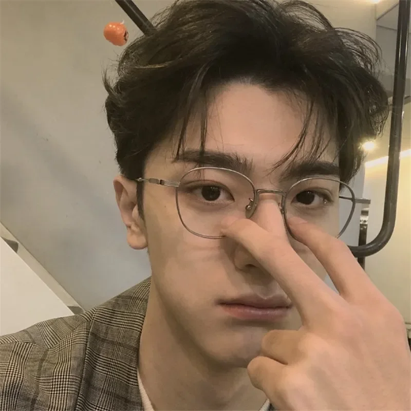 Korean Alloy Ins Anti-blue Round Glasses Men Lovely Plain Glasses Women Eyewear Cute Decorative Computer Glasses image 3