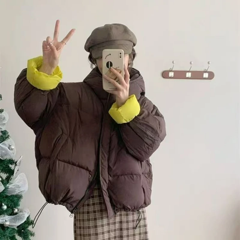 

Новый стиль, однотонная лоскутная куртка с воротником-стойкой, корейское свободное теплое пальто большого размера с хлопковой подкладкой, осень/зима 2026, осень/зима