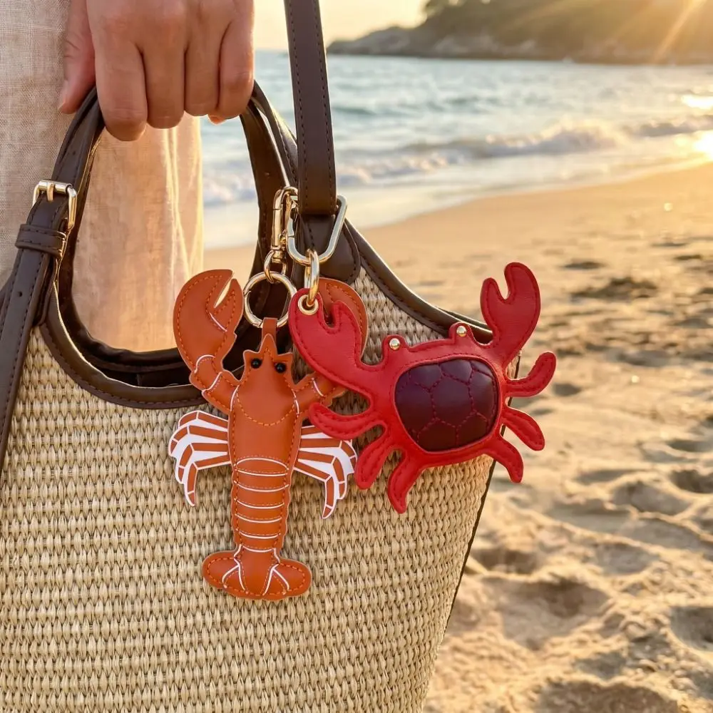 Cute Beach Style Pu Leather Lobster Pendant Cute Hanger Pu Crab Keychain Fashion Creative Bag Charm Luggage Accessories