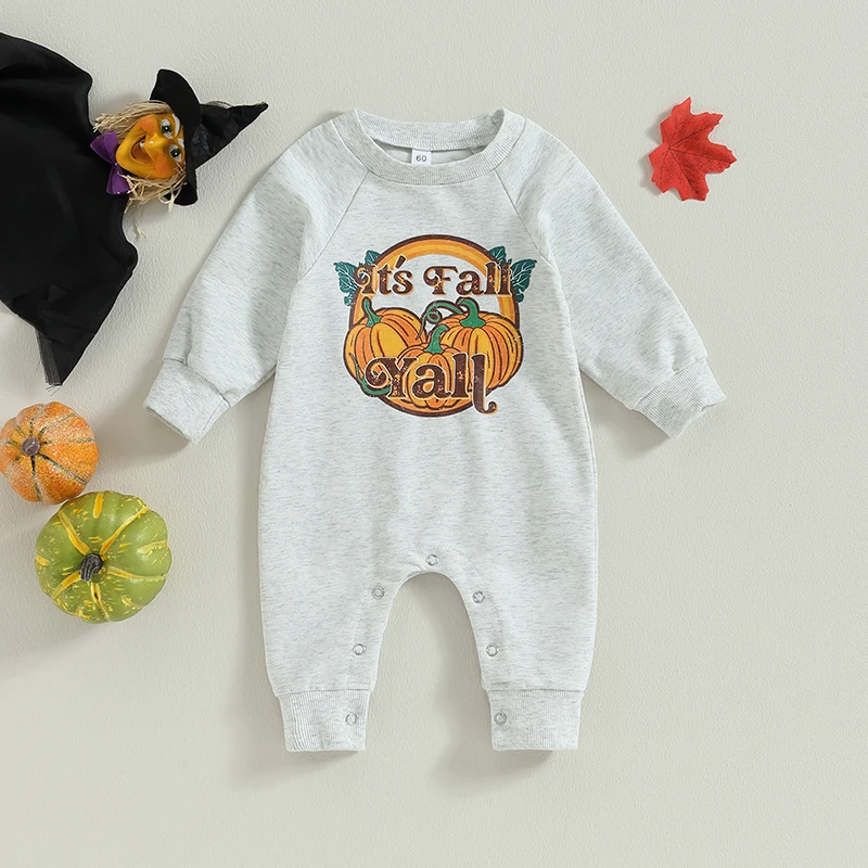 

Baby Boys Girls Fall Jumpsuits Cute Pumpkin Print Long Sleeve Round Neck Rompers Halloween Outfit 0-18 Months Hot Sale