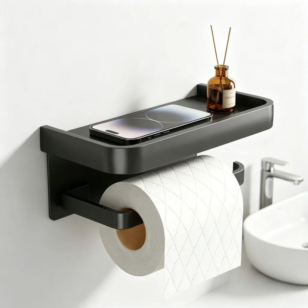 Bathroom Non Perforated Mobile Phone Tissue Holder Storage Rack Wall Mounted Aluminum Alloy Household Bathroom Roll Paper