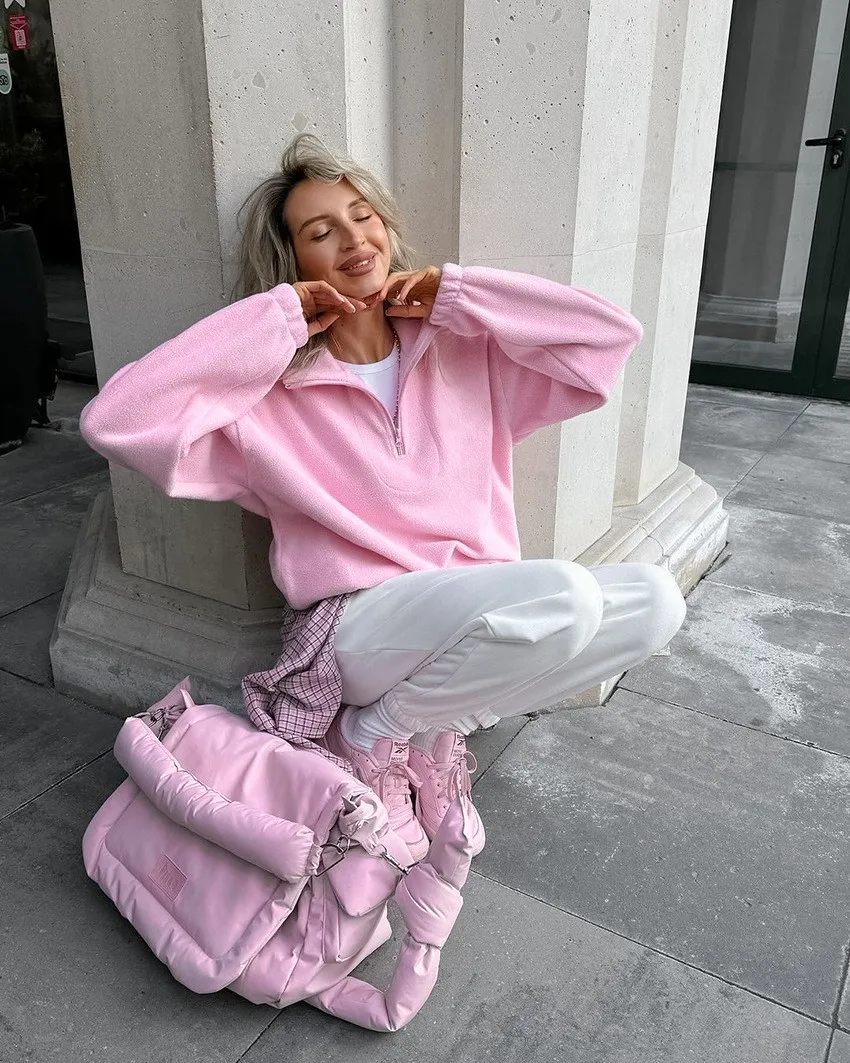 Loose Fit Pullover Hoodie Mid Length Commuter with Regular Sleeve Long Sleeve Notched Collar Elegant Colorblock Women Sweatshirt