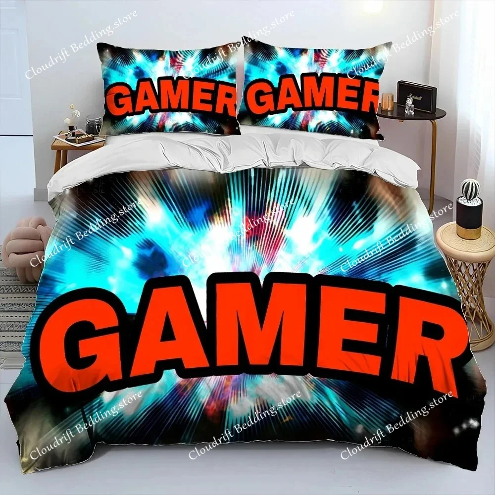 Gamer Game Over Cartoon Comforter Bedding Set,Duvet Cover Bed Set Quilt Cover Pillowcase,King Queen Size Bedding Set Adult Boys