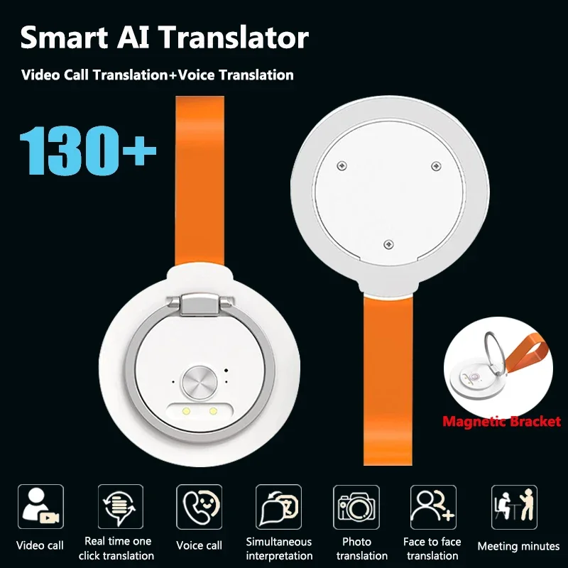 

AI Translator Magnetic Bracket 130 Languages Simultaneous Interpretation Voice Call Photo Video Call Translator Meeting Minutes