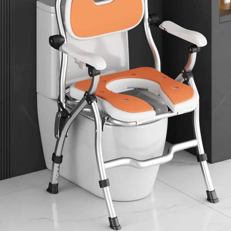 Disabled One-Hand Foldable Chair No-Assembly Commode Pregnant Woman Four-Level Adjustable Seat Anti-Sway Safety Lock Bucket Seat