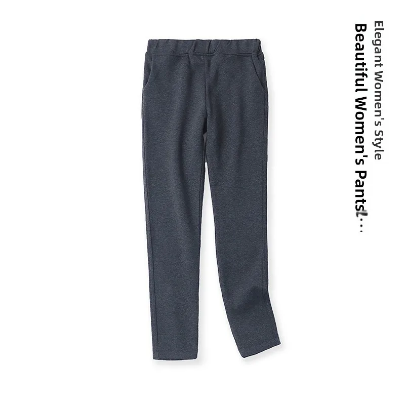 Fleece Lined Casual Slim Fit Women's Pants Multi Pocket Warm Elastic Leisure Long Trousers Stylish Base Layer Bottoms