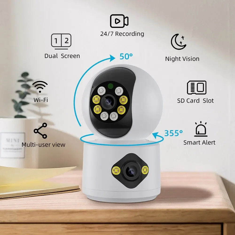 4MP Dual Lens PTZ Câmera Dual Screen Baby Monitor Auto Rastreamento Ai Detecção Humana Home Secuiryt Vigilância De Vídeo CCTV
