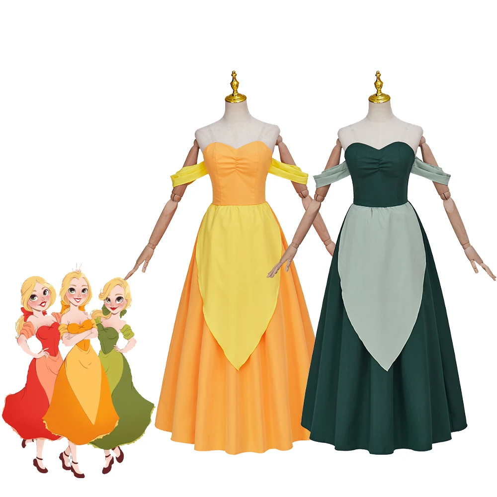 

The Bimbettes Cosplay Costume Laurette Paulette Princess Green Yellow Adult Women Halloween Party Dress The Beauty Disguise Gown