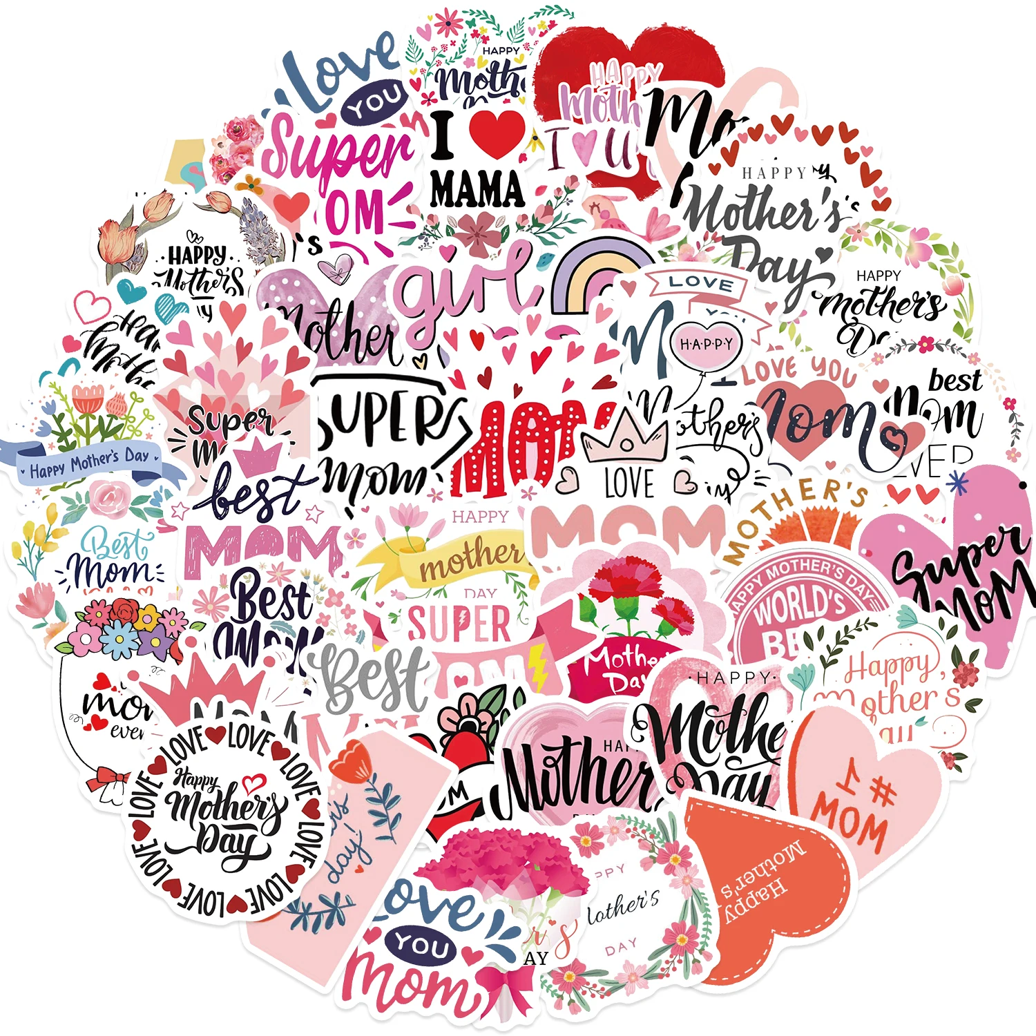 49 Uds. Pegatinas de amor para el día de la madre, bricolaje, diario, portátil, equipaje, monopatín, calcomanía de Graffiti, juguete clásico divertido para niños