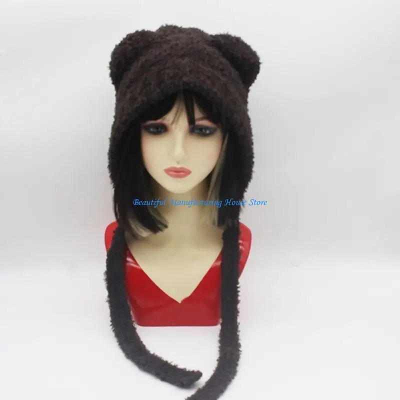 E56A Шапка-ушанка для взрослых, ветрозащитная шапка ручной работы ручной работы с медвежьими ушками для девочек