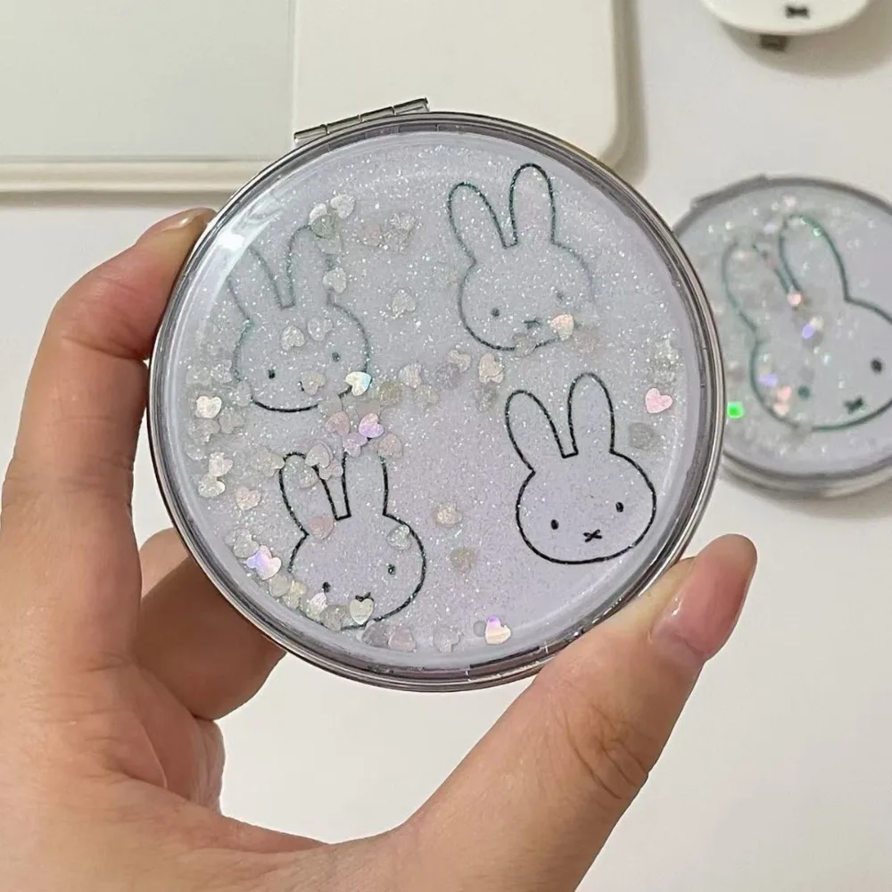 Miffy Quicksand Mirror Portable Mini Double-sided Foldable Handheld Cute Cartoon Makeup Mirror Pocket Cosmetic Mirror Gift Toys