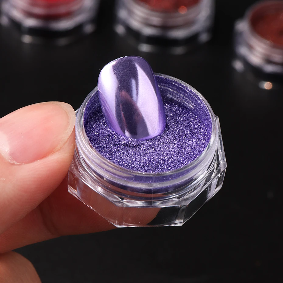 6-Farben-Nagelkunst-Glitzerpulver mit Spiegeleffekt, metallisches lila-rotes Spiegelpulver-Set, parfümfreier Nagelkunst-Glitzer für Gel-Nagellack