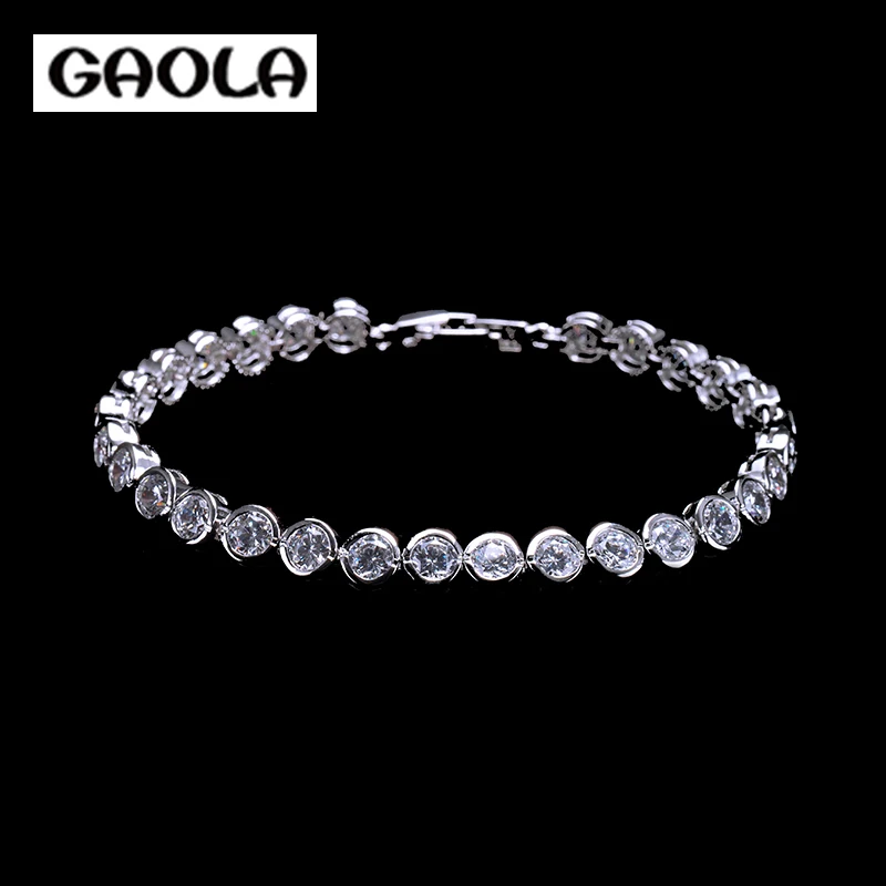 GAOLA Zircon Bracelet Unique Design Trendy Silver Plated Luxury Clear AAA Cubic Zirconia Jewelry Chain Bracelets GLS0129