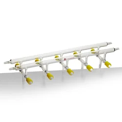 SYNTHWARE Vacuum gas distributor with double row pipes, With 8mm new high vacuum PTFE valve, Borosilicate glass, M11