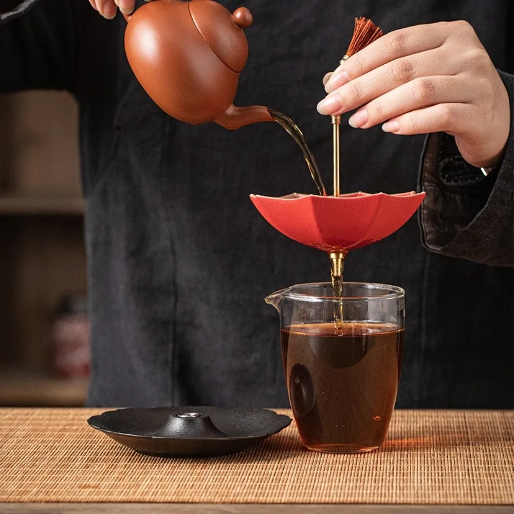 Ceramic Umbrella Tea Strainer Chinese Style Traditional Tea Infuser Tea Tray Set Exquisite with Tassel