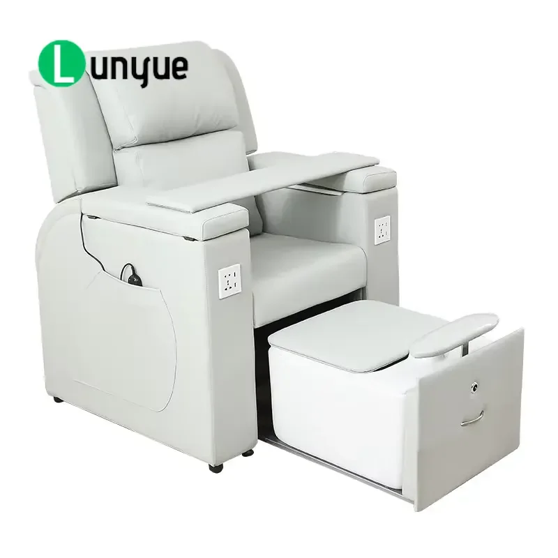Electric Foot Massage Recliner with Concealed Foot Bath PU Leather Furniture USB Socket Multi Angle Adjustment