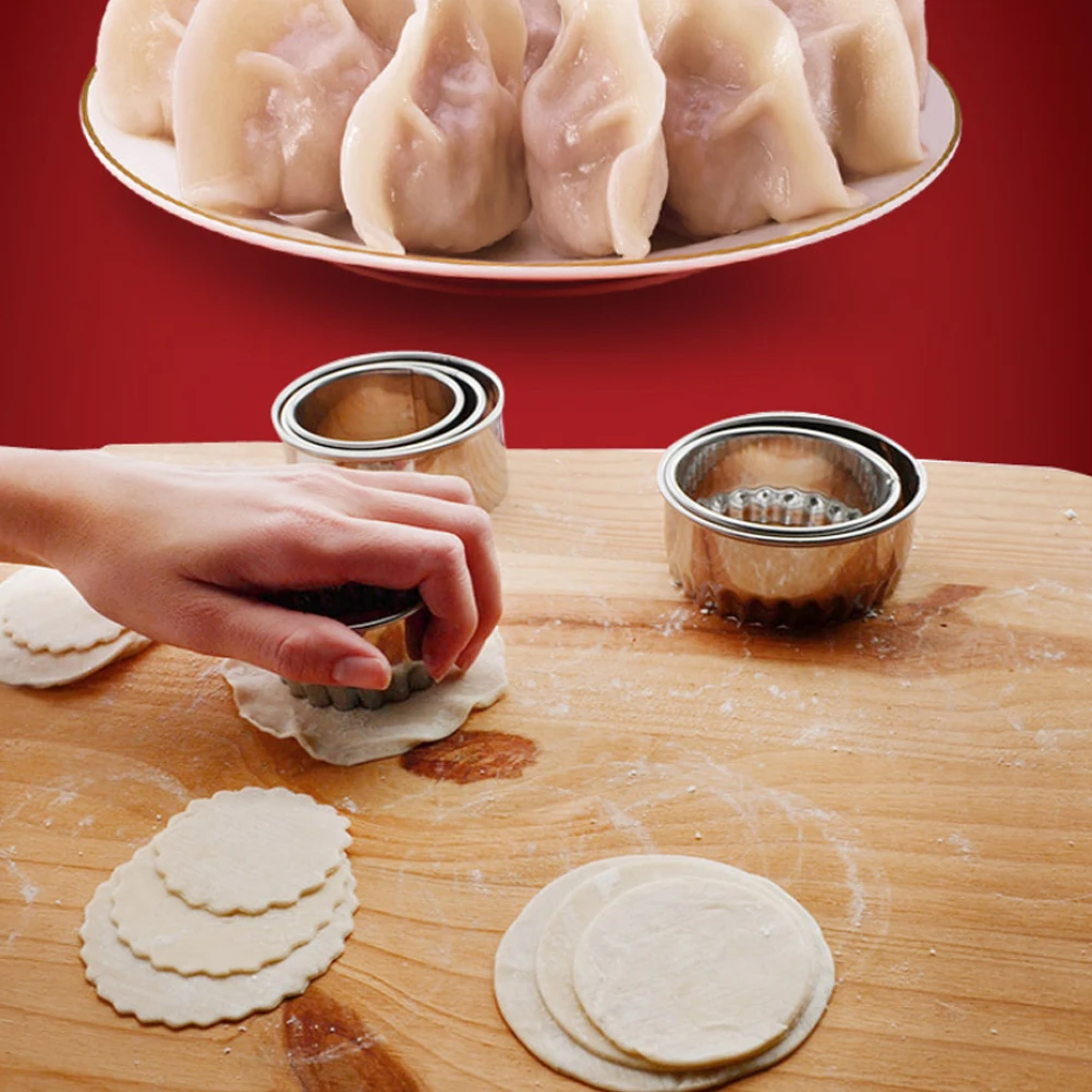 Envoltorios para dumplings de acero inoxidable, mango cómodo y ligero y resistente, fácil almacenamiento para cortar masa, tortitas, Fondant, 3 uds.
