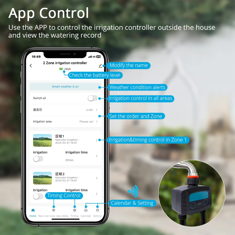 نظام الري بالحدائق الذكي من Tuya طراز BLE يعمل بنظام التحكم عن بعد من خلال تطبيق صوت المنزل من Alexa من Google جهاز توقيت سقي ذكي للحدائق