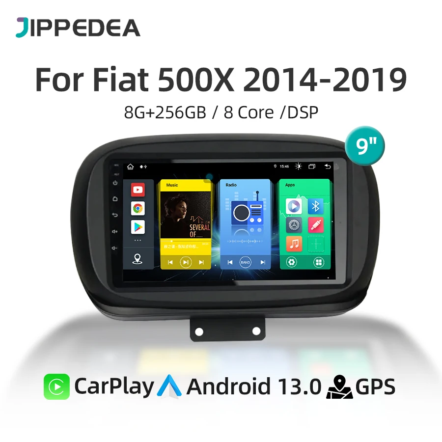 Android 13.0 Wireless CarPlay 8G 256G Car Multimedia Player GPS Navigation 4G WiFi Bluetooth RDS Radio For Fiat 500X 2014-2019