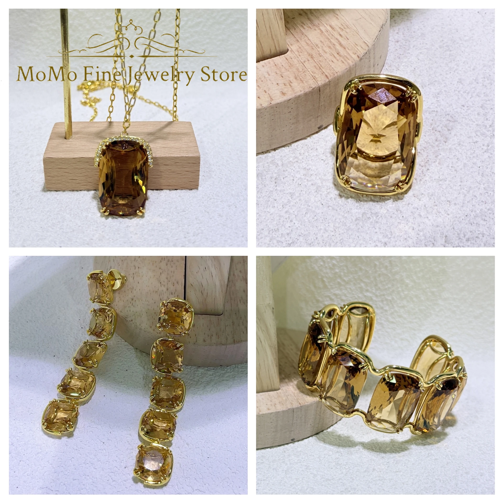 

2025 New Trend Fine Anniversary Jewelry Set Charming Gold Crystal Ring Earrings Luxury Necklace Bracelet Romantic Gift for Women