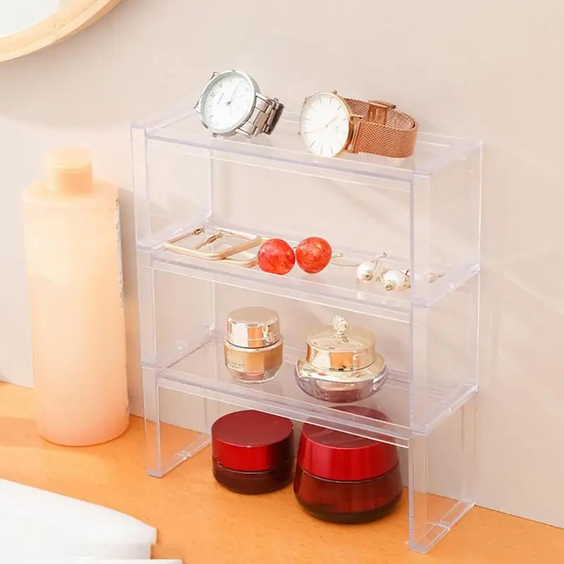 Transparent Stackable Desktop Storage Rack Cosmetics Storage Box Makeup Storage Shelves Transparent Sundries Organizer Shelf