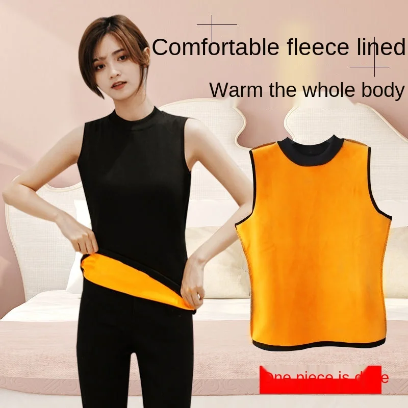 2021 Middle Neck Warm Vest Women's Plush Thickened Half High Collar Wearing Bottomed Slim Top Warm Underwear Vest In Winter