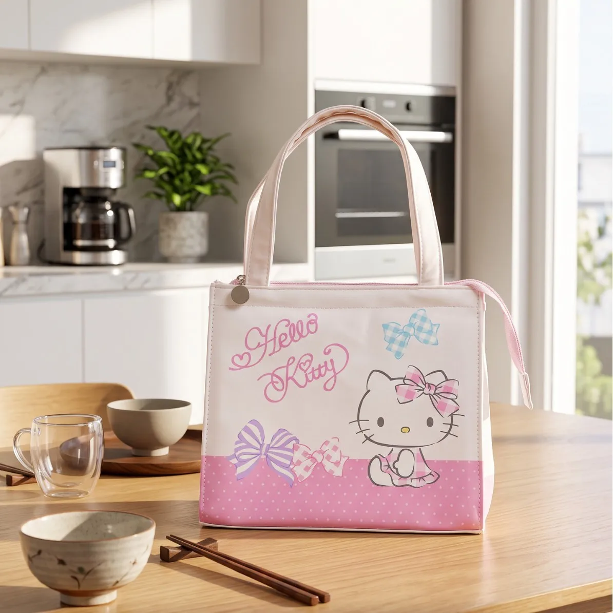 Sanrio opbergtas, geïsoleerde lunchtas met Hello Kitty-motief, bentotas, handtas, draagbare picknicktas voor studenten en kantoormedewerkers.