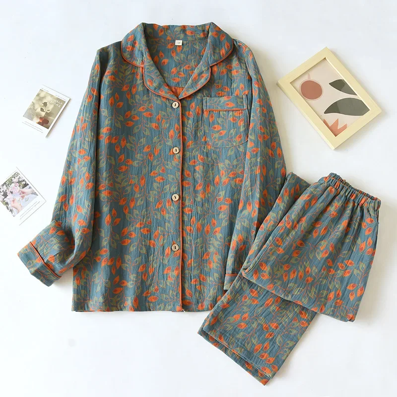 2026 Spring and Autumn New Women\'s Pajamas Long Sleeve Long Pants Two Piece Set 100% Cotton Large Casual Printing Homewear Set