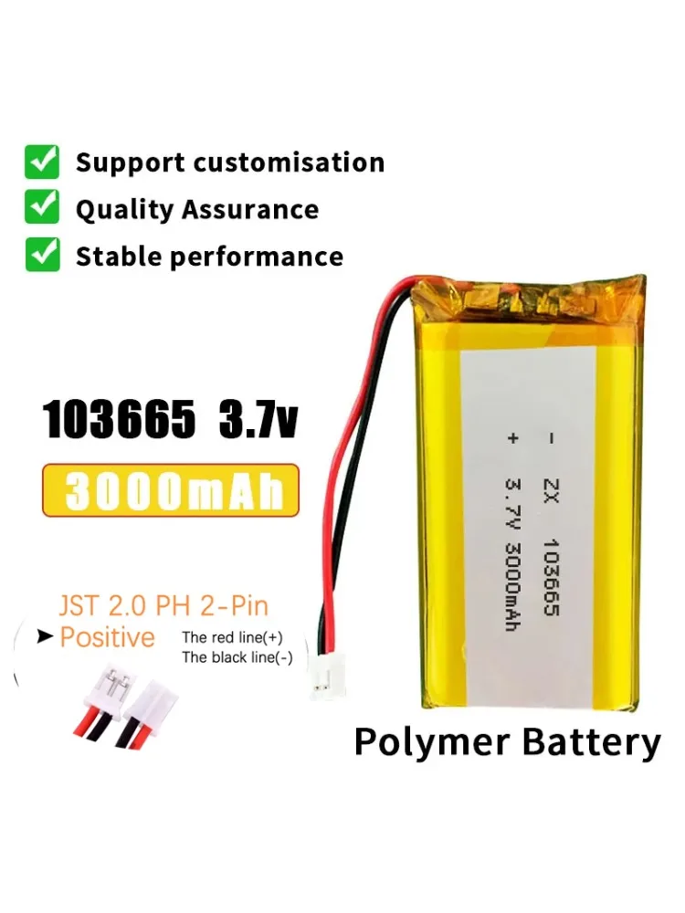 103665 Bateria 3.7V 3000mAh Polimerowa Bateria Litowa do Klawiatury Bluetooth, Tabletu, PC, DVD, Głośnika, Aparatu Cyfrowego — 2