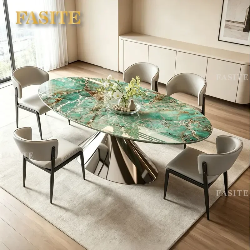 For Italian Light Luxury Flying Saucer Dining Table Cold Jadeite Marble Oval High End Villa Home Dining Table And Chair