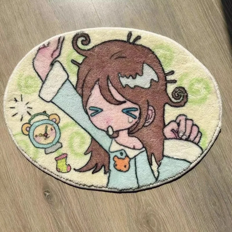 VIKAMA Hand Drawn Cat Cartoon Doormat, Warm & Machine Washable, Bathroom Living Room Irregular Entrance Floor Rug, Home Decor