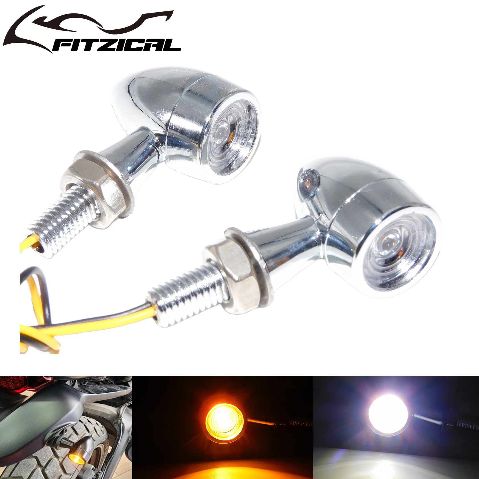 2/4Pcs Universal Motorcycle Mini Chrome LED Turn Signal Light 12V Amber White Flashing Light For Kawasaki For Suzuki For Honda