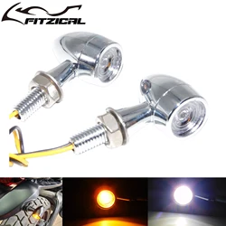 2/4Pcs Universal Motorcycle Mini Chrome LED Turn Signal Light 12V Amber White Flashing Light For Kawasaki For Suzuki For Honda