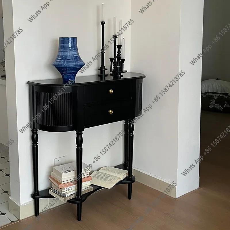 C Medieval Solid Wood Porch Cabinet Ultra-thin Entry Retro Corridor Wall Side Table French Niche Design Foyer Locker
