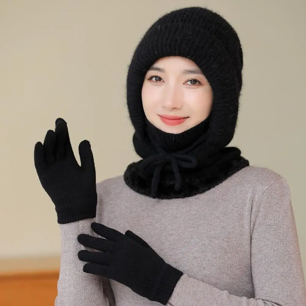 

Fashion Ear Protection Knitted Balaclava Hat Windproof Thickened Hooded Cap Neck Warmer Face Cover Pullover Hats Skiing